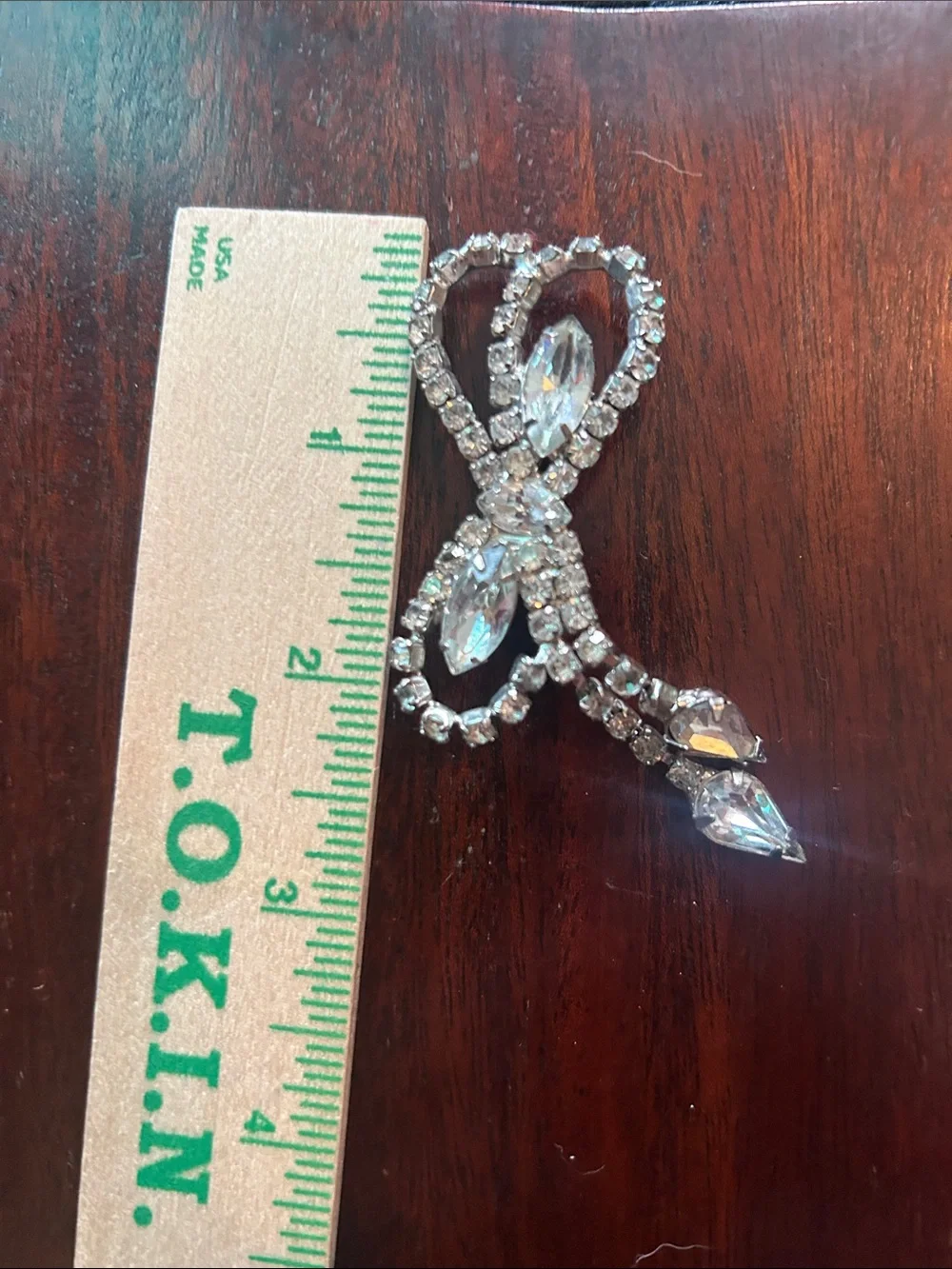 Vintage Crystal Rhinestone Bow Drop Brooch No Marks